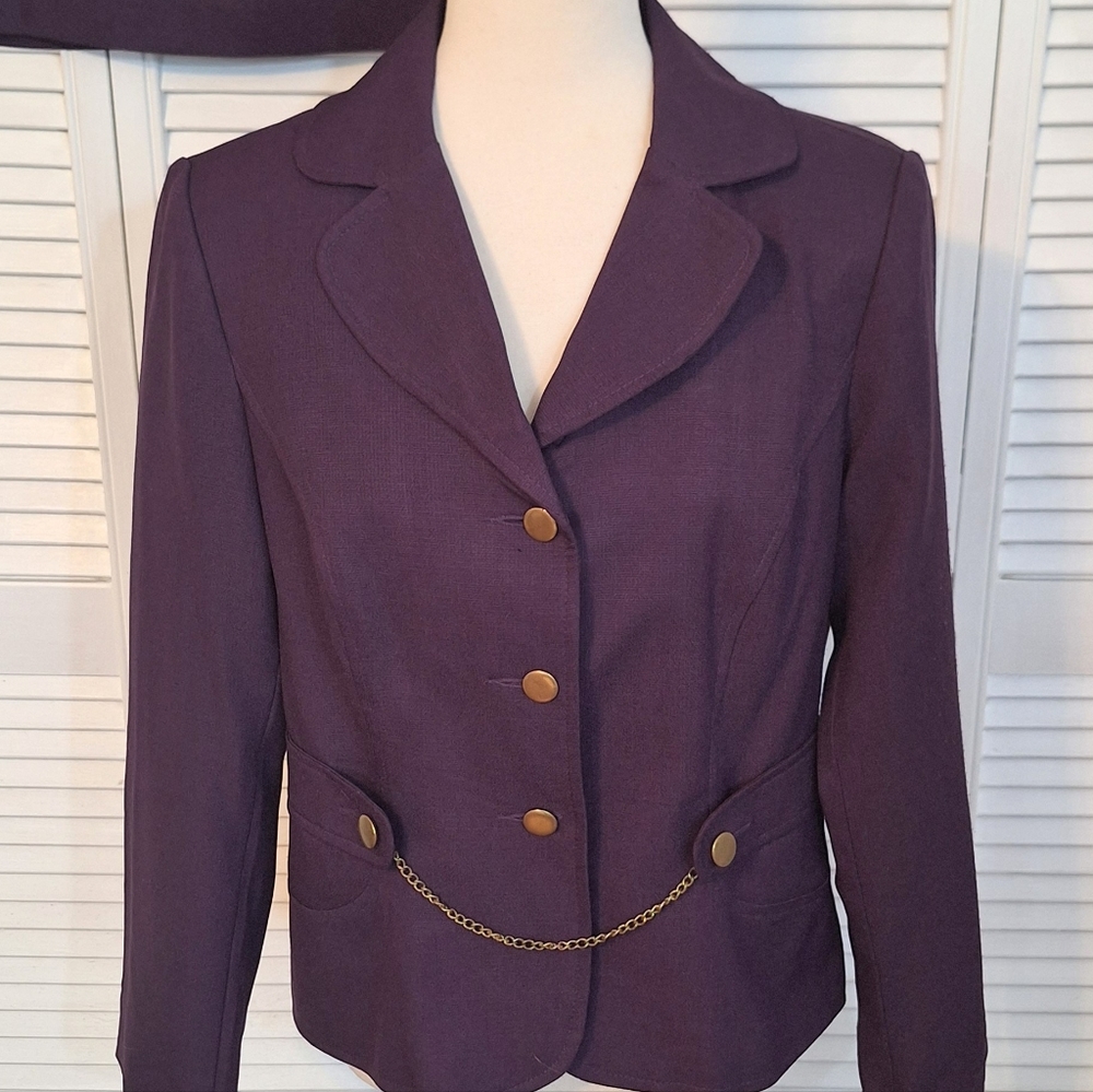 RARE VINTAGE Giorgio Sant' Angelo plum 2pc blazer skirt suit sz 10 *C2 - Picture 2 of 6